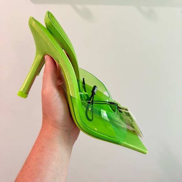 NWT Zara Lime Green High Heel Vinyl Mules Size 41 - Picture 8 of 11
